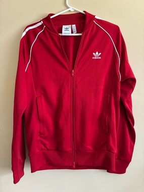 Adidas Red Track Jacket with White Piping and Logo